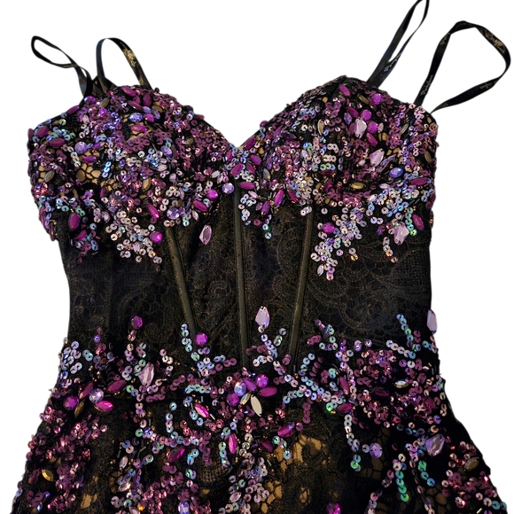 Black and Purple Sequin Homecoming Mini Dress - Picture 2 of 6